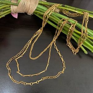 Vintage Unsigned Gold-tone 3 Layers Multi-strand Chain Necklace